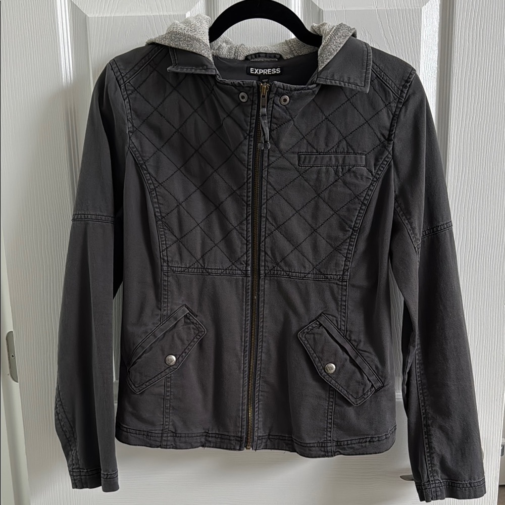 Express Charcoal Quilted Jacket View 2